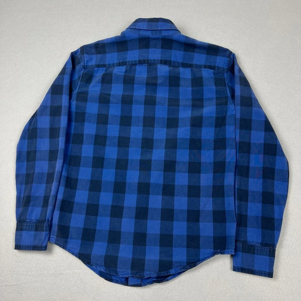 Abercrombie & Fitch Men's XS Buffalo Plaid Blue Black‎ Button Down Flannel Shirt